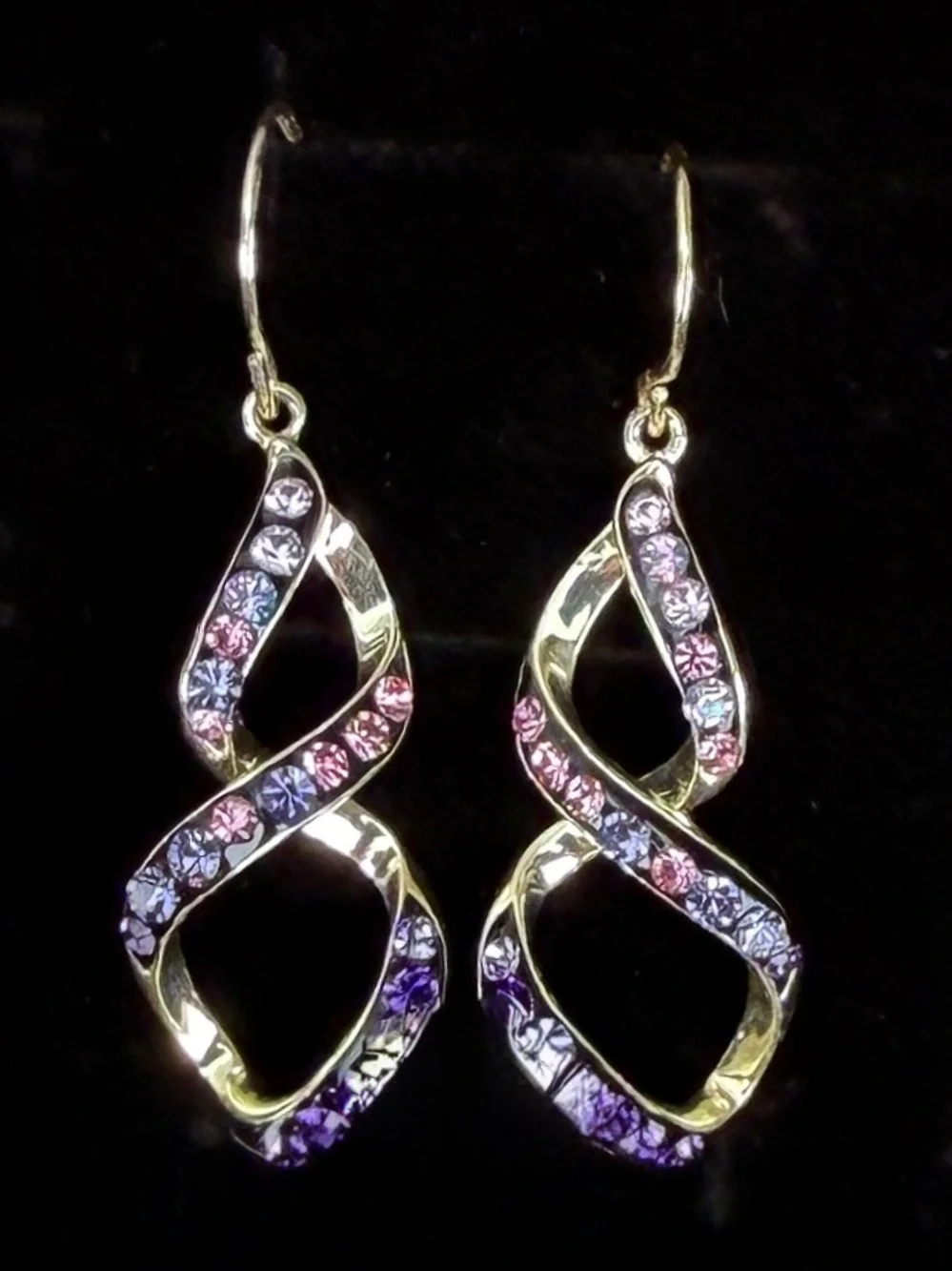 Silvertone Purple Twisted Pierced Dangle Earrings